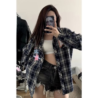Áo sơ mi caro tay dài phong cách hong kong cho nữ