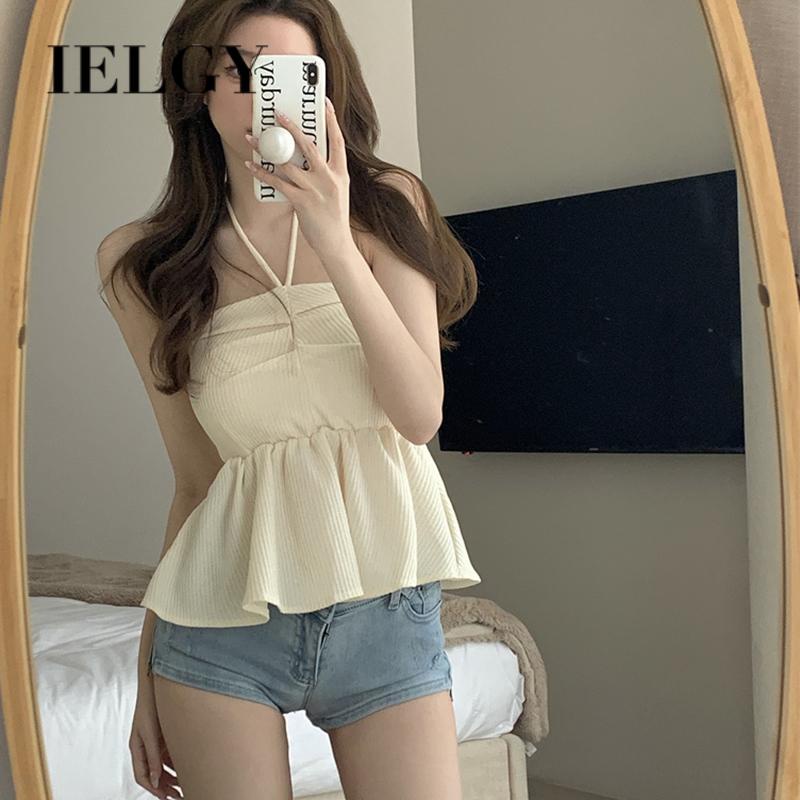 Áo Ngắn Hai Dây Hở Lưng Màu Xanh Dương Cho Nữ