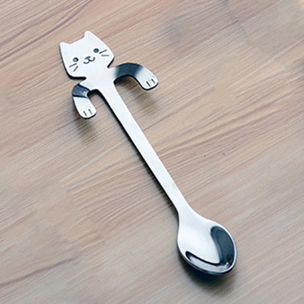 =Christmas=Cute Cat Spoon Long Handle Spoons Flatware Coffee Drinking Tool Kitchen Gadget