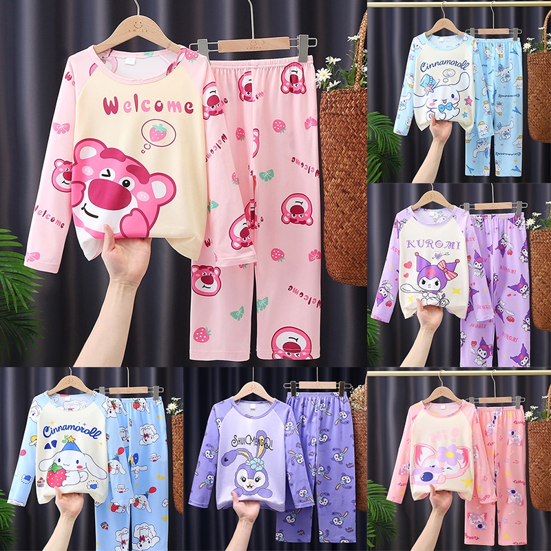 Lotso pyjama cho trẻ em gái Kuromi dài tay áo pyjama bộ phim hoạt hình anime quần áo gia đình