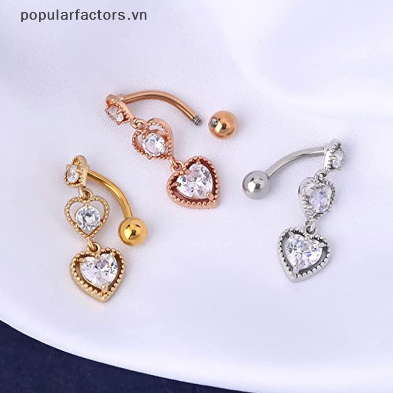 Khuyên Rốn 3 Trái Tim Bằng Thép Không Gỉ