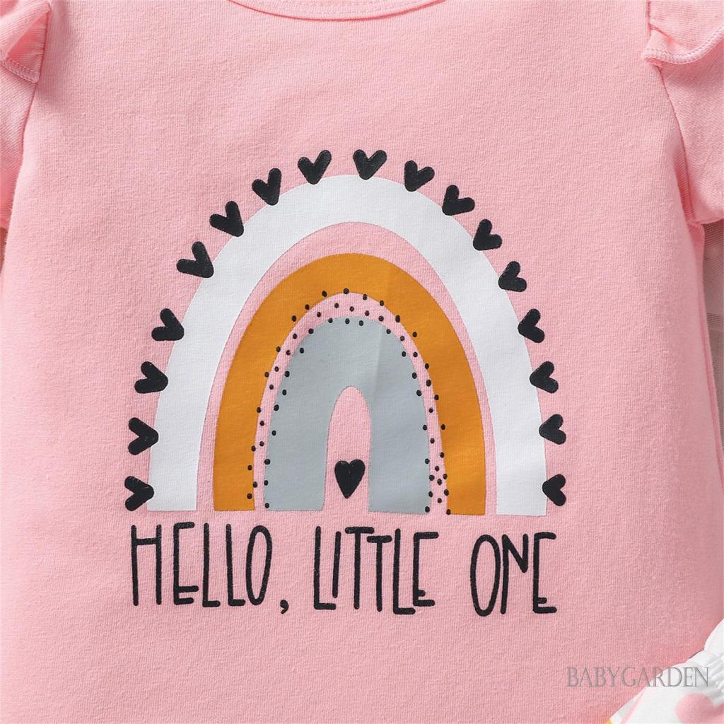 Set Áo Liền Quần + Quần Ống Loe + Băng Đô In Họa Tiết Cầu Vồng Dành Cho Bé Gái 3-24 Tháng Tuổi