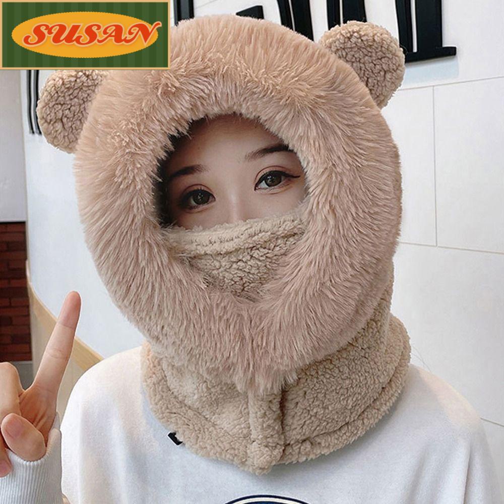 Mũ Len Trùm Tai Gấu Chống Gió Giữ Ấm Cho Nữ