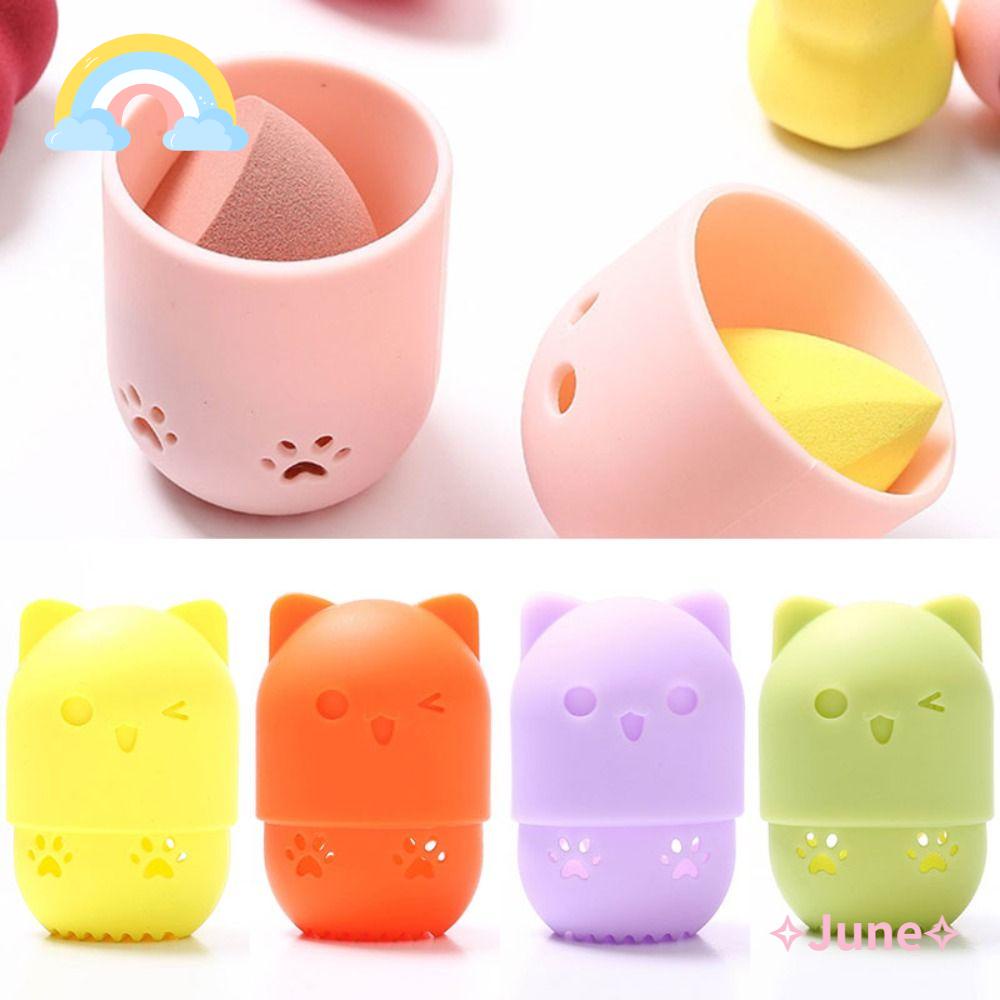 JUNE Bộ 2 Giá Đỡ Mút Trang Điểm Bằng Silicone Hình Gấu Nhiều Màu