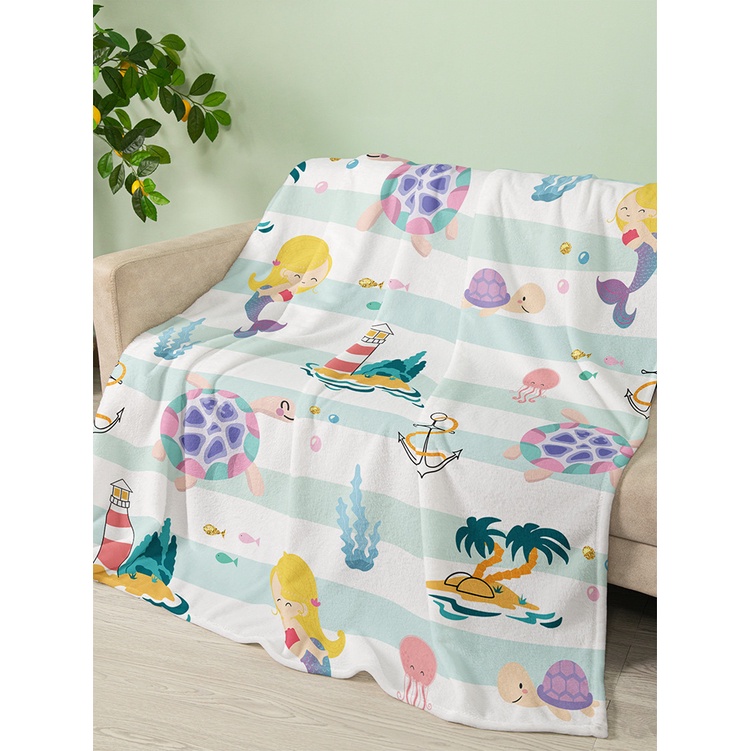 Chăn Flannel Mềm Mại Thoải Mái Chủ Đề Nàng Tiên Cá Đại Dương Đa Năng Chất Lượng Cao Trang Trí Nội Thất Hoặc Chăn Trải Ghế Sofa Gia Đình Phong Cách Đại Dương Trẻ Trung