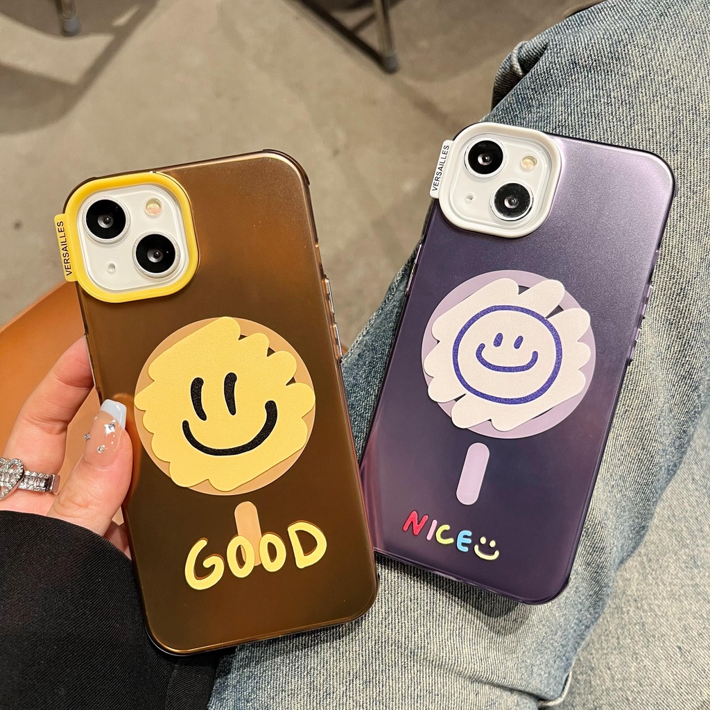 Ốp Điện Thoại Tpu Mềm Nhám Trong Suốt In Họa Tiết Mặt Cười Có Nam Châm Cho iPhone 14 Pro Max 13 12 11