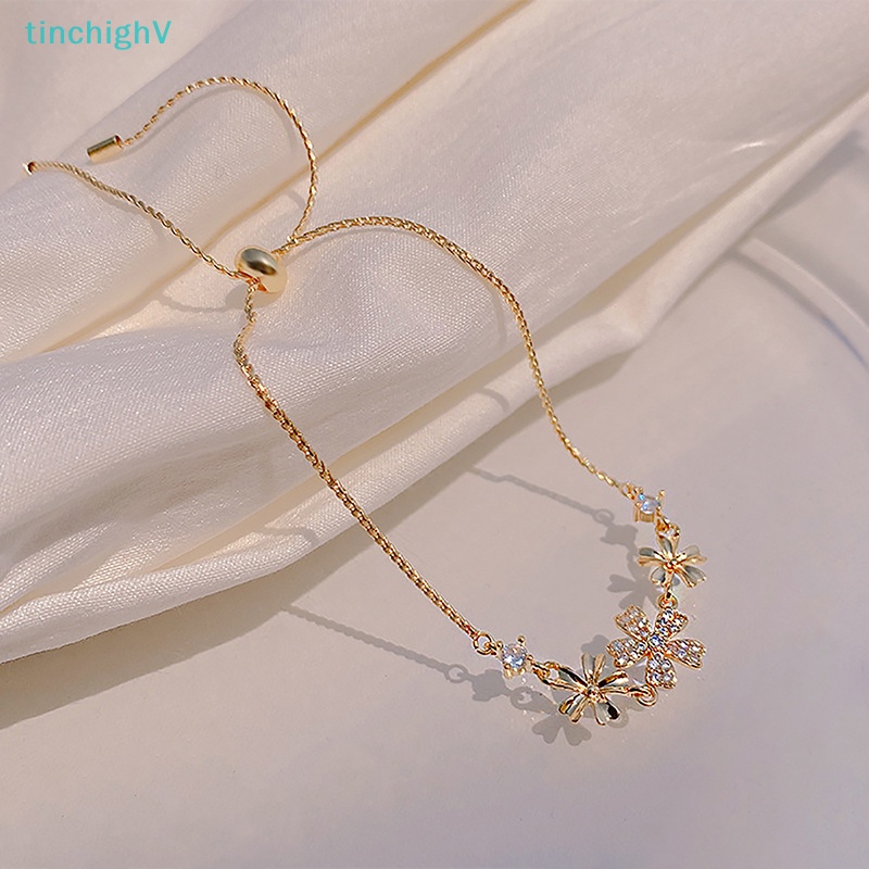 [TinchighV] Vòng Tay Đính Đá Opal Hình Hoa Nhỏ Màu Vàng Điều Chỉnh Được Tinh Tế Trang Sức Tiệc Cưới [Mới]