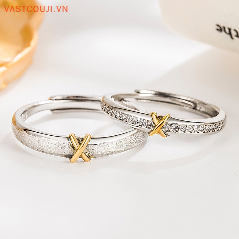 Nhẫn Cặp Đính Đá Zircon Kiểu Hàn Quốc Có Thể Điều Chỉnh Kích Thước