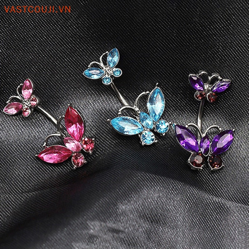 Khuyên Rốn Hình Bướm Hai Lớp Bằng Thủy Tinh Sáng Bóng VASTJI