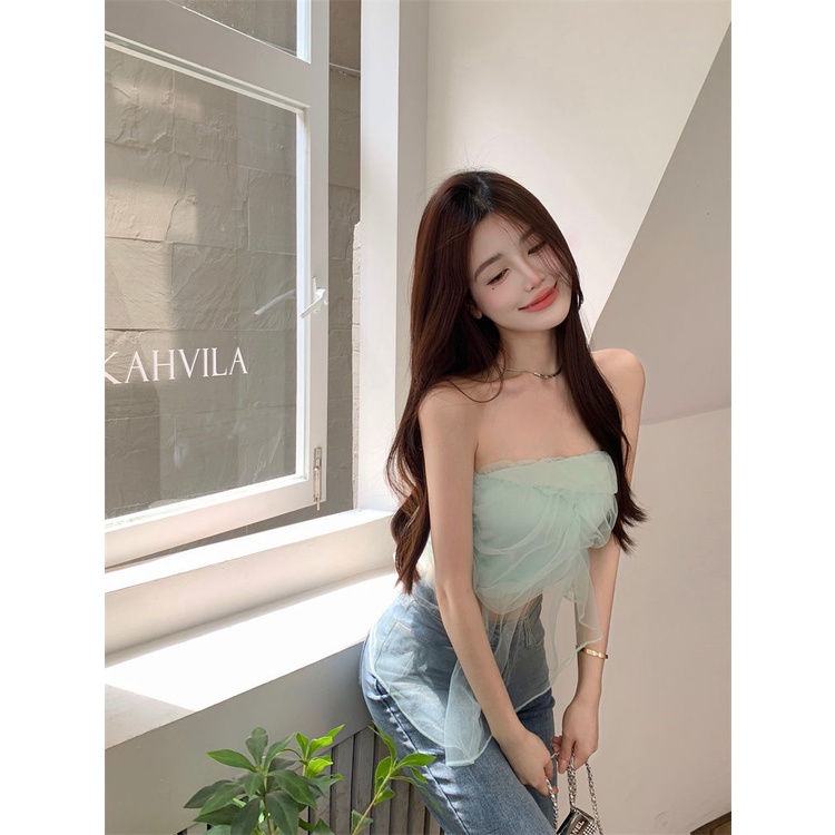 Áo Ống Ngắn Dáng Ôm Bằng Vải Gạc Màu Trơn Gợi Cảm Thời Trang Cho Nữ