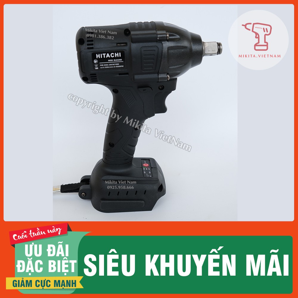 Thân Máy siết bulong HITACHI Không Chổi Than đầu 2 trong 1 - Màu xám đen LOẠI 1