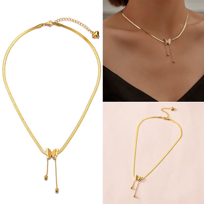Ygt Vòng cổ Choker Mặt Hình Bướm Lưỡi Thép Không Gỉ Phong Cách Vintage Cho Nữ