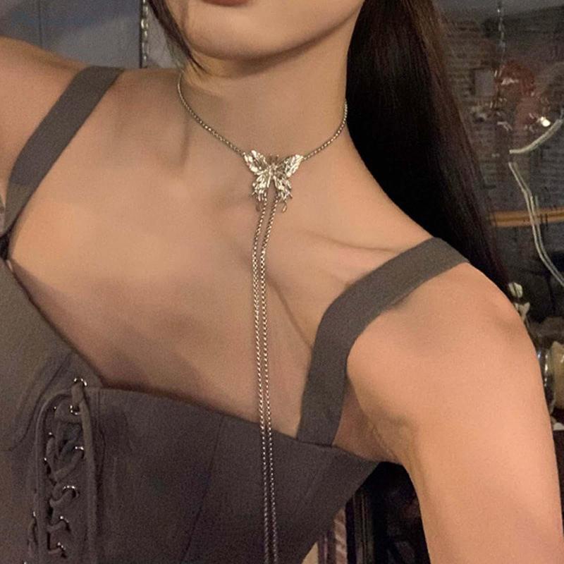 Dây Chuyền Mặt Hình Bướm Phong Cách Hip Hop Có Thể Điều Chỉnh Kích Thước Dành Cho Nữ