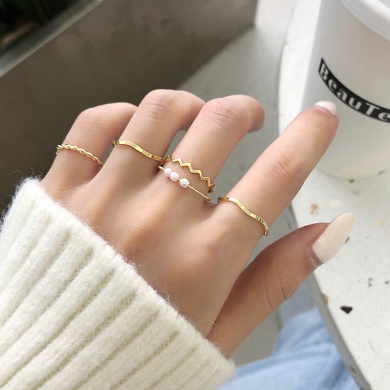 Ygt Set 5 Nhẫn Đính Ngọc Trai Thời Trang Hàn Quốc Cho Nữ