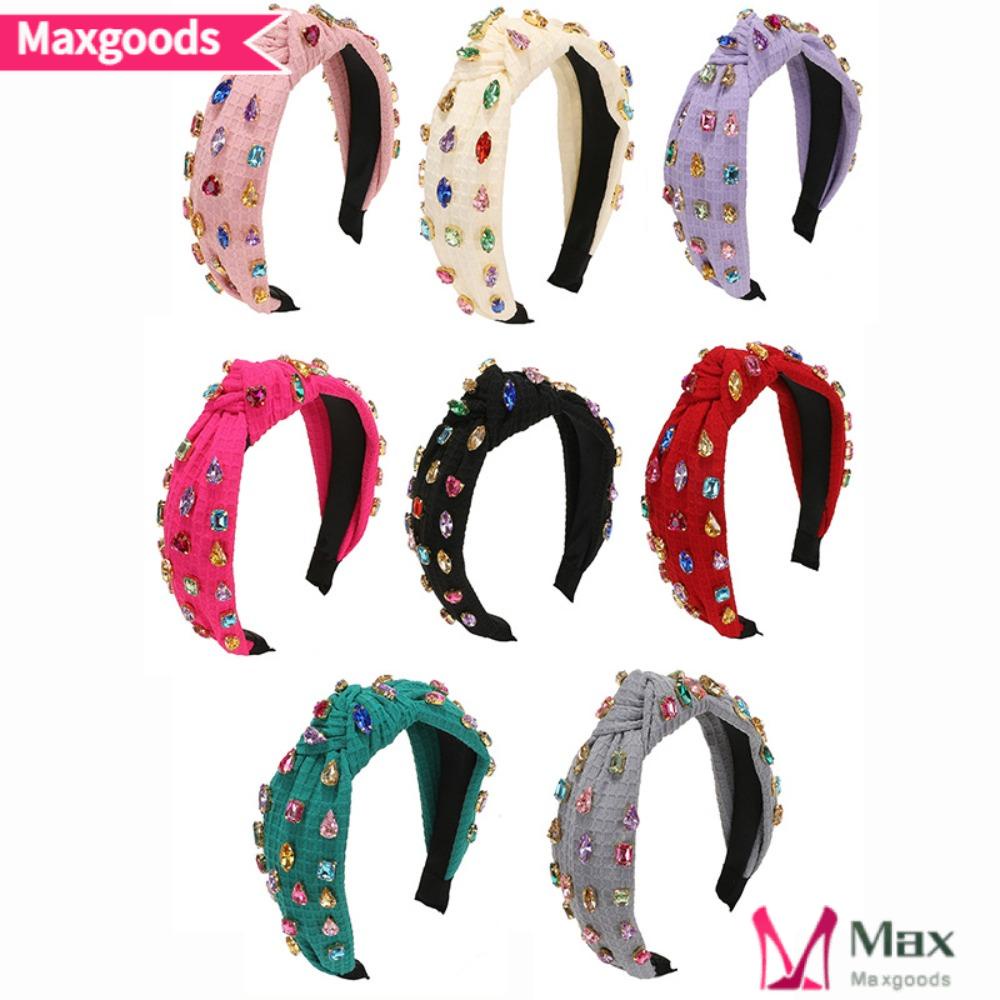 MAXG Băng Đô Vải Bản Rộng Thắt Nút Đính Pha Lê Nghệ Thuật Cho Nữ