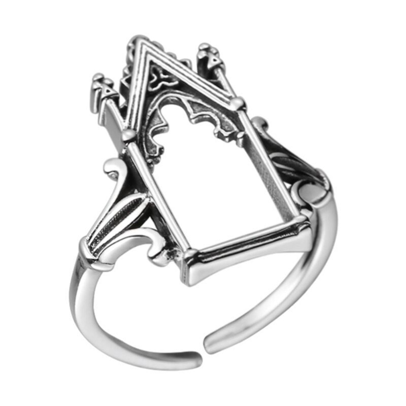 Ygt Nhẫn Hở Hình Lâu Đài Trái Tim Đính Đá Zircon Màu Bạc Thời Trang Cho Nữ
