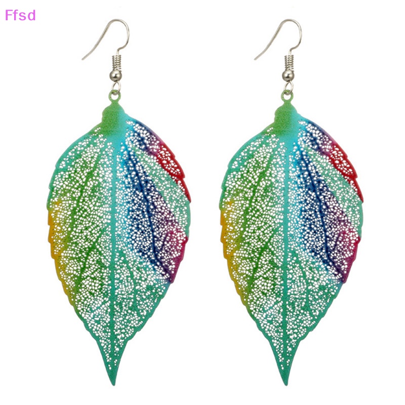 {Ffsd} Khuyên Tai Dáng Dài Hình Lá Lớn Nhiều Màu Sắc Phong Cách Boho