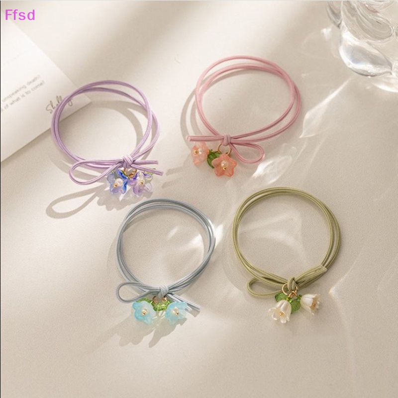 {Ffsd} Set 2 Vòng Tay Dây Co Giãn Mặt Hoa Màu Xanh Lá / Hồng Ngọt Ngào Cho Nữ