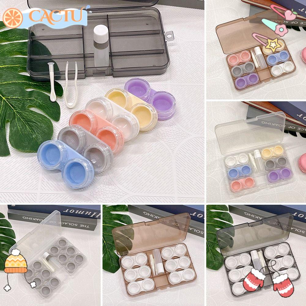 CACTU Set 6 Cặp Hộp Đựng Kính Áp Tròng Bằng PP Trong Suốt Kèm Que Dính Tiện Dụng Mang Theo Du Lịch