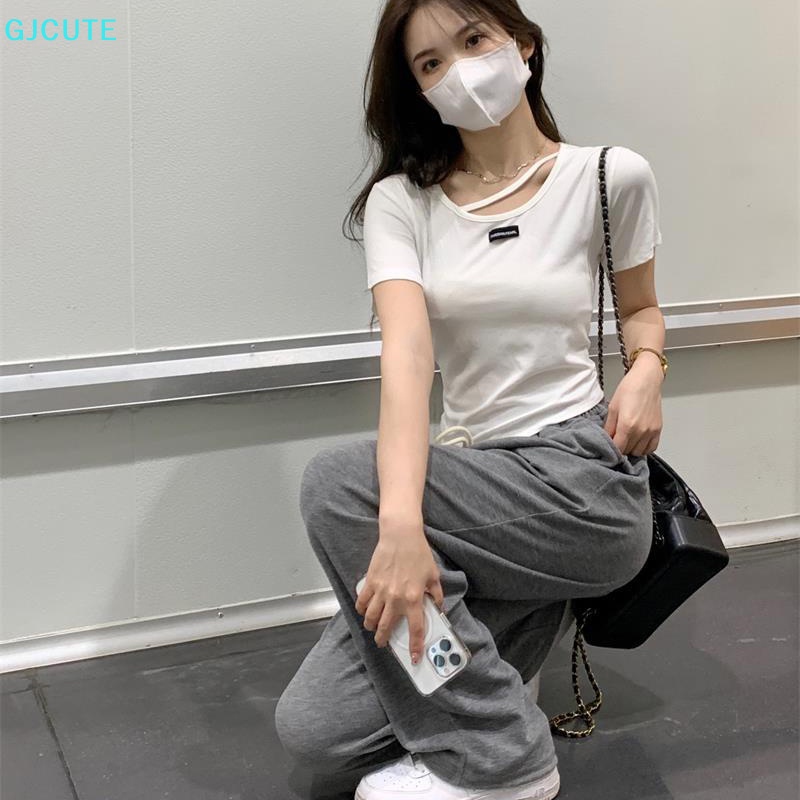 GJCUTE Áo Thun Tay Ngắn Cổ Tròn Màu Trơn Thời Trang Mùa Hè Cho Nữ