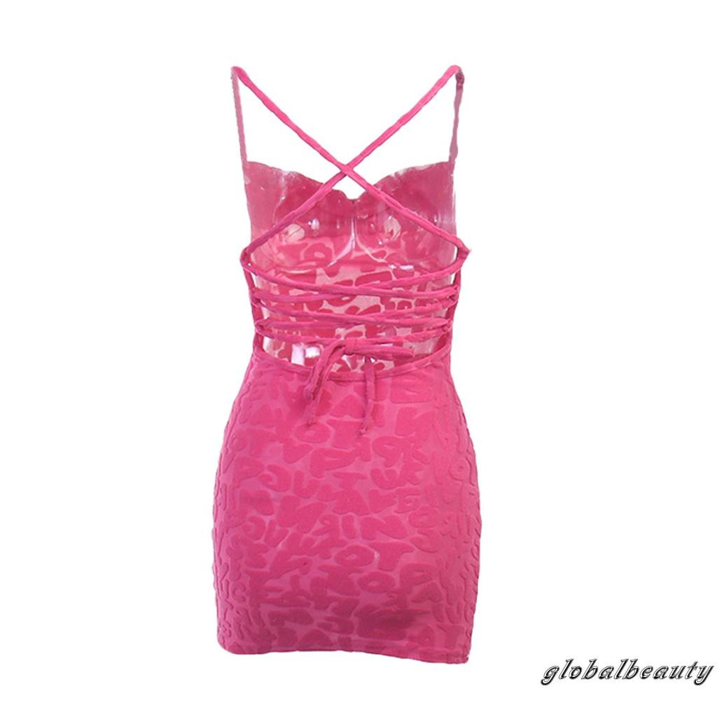 Đầm không tay dáng ôm Hở Lưng Đan Dây Chéo In Chữ Thời Trang Mùa Hè Cho Nữ