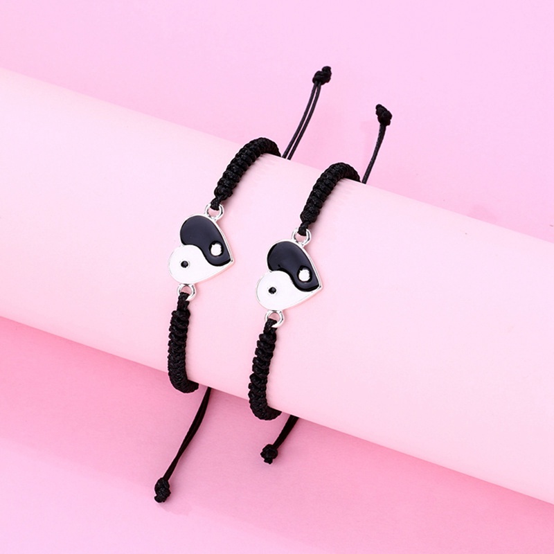 Ygt Set 2 Vòng Tay Dây Bện Mặt Hình Thái Cực Quyền Phong Cách Trung Hoa Cho Cặp Đôi