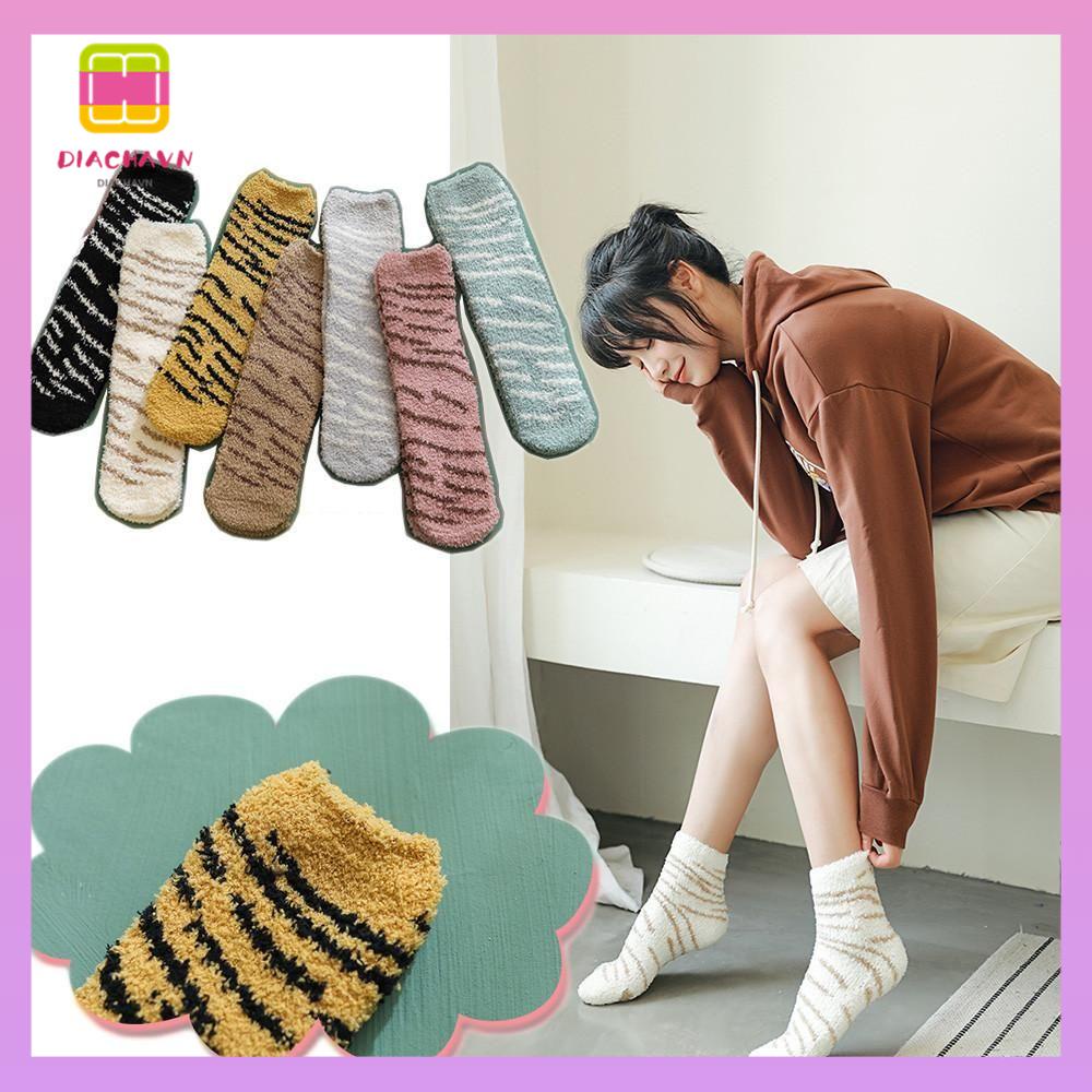 DIACHAVN Tất Nhung San Hô Dày Dặn Ấm Áp Thời Trang Mùa Đông