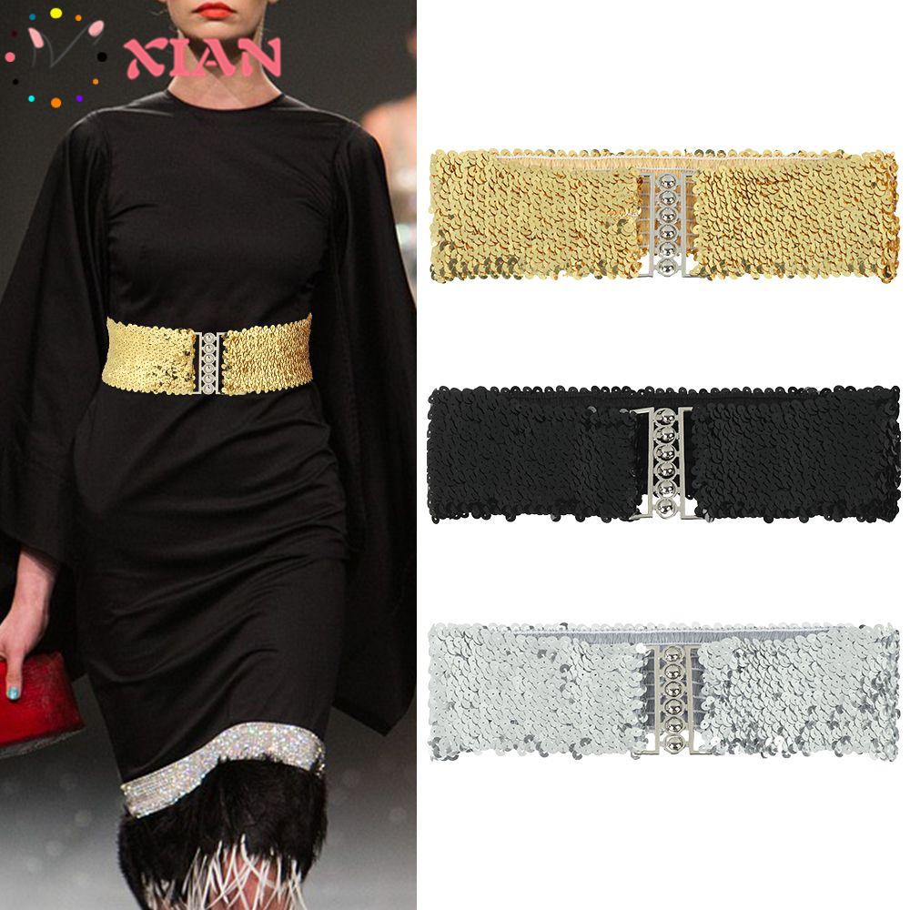 XIANTIN Thắt Lưng Bản Rộng Co Giãn Đính Kim Sa Lấp Lánh Cho Nữ