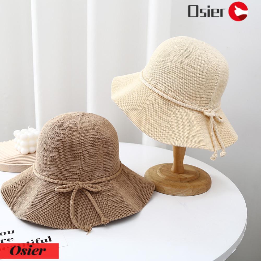 OSIER1 Mũ Cói Rộng Vành Chống Nắng Thoáng Khí Đính Nơ Xinh Xắn