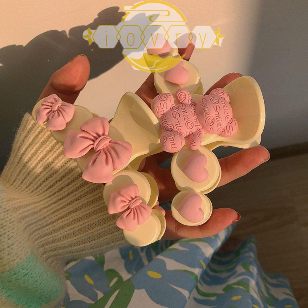 IVORY Kẹp Tóc Càng Cua Đính Nơ Sau Lưng Màu Hồng Ngọt Ngào Kiểu Pháp Cho Nữ