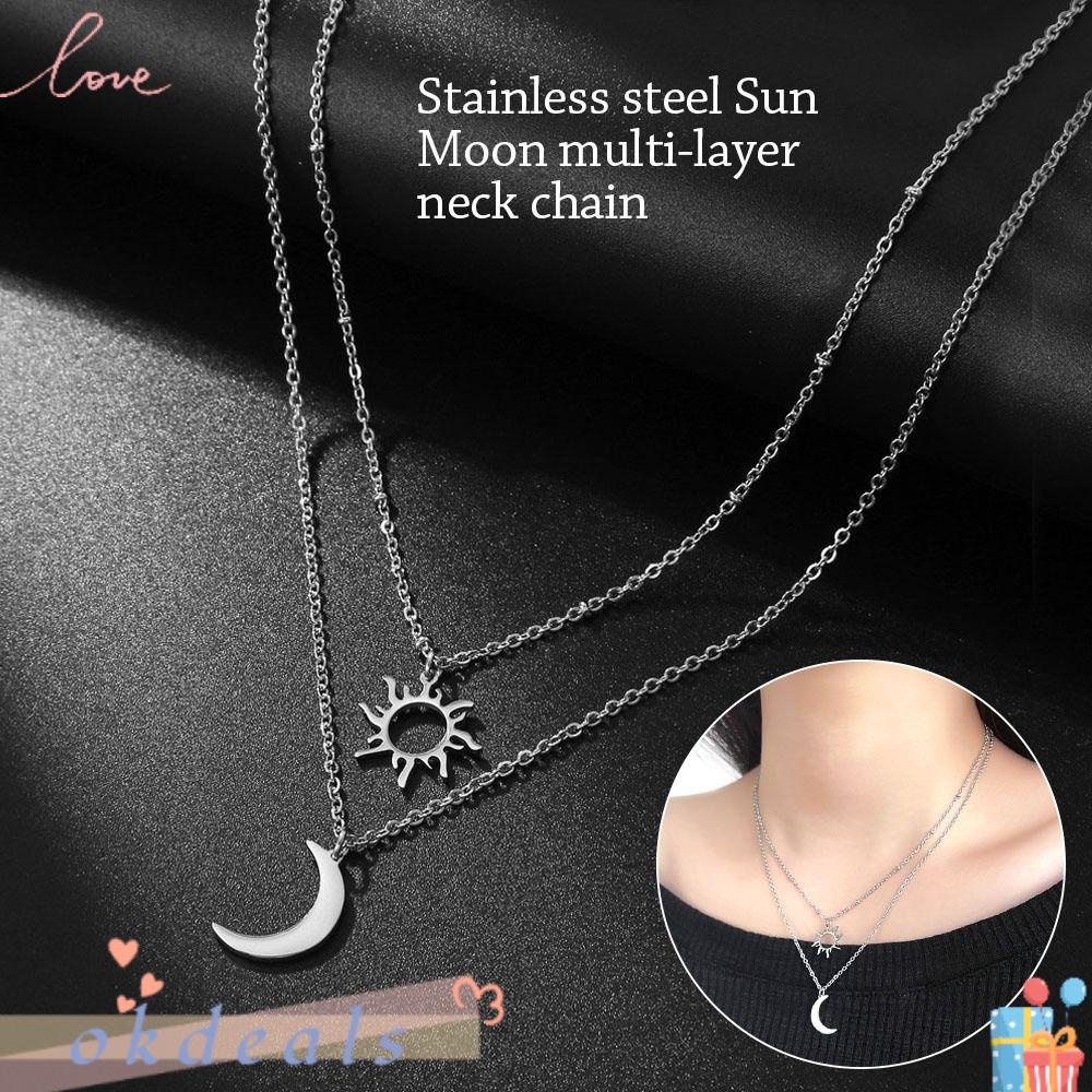 OKDEALS Vòng cổ Nhiều Lớp Bằng Thép Không Gỉ Mặt Trăng Mặt Trời Thời Trang Cho Nữ
