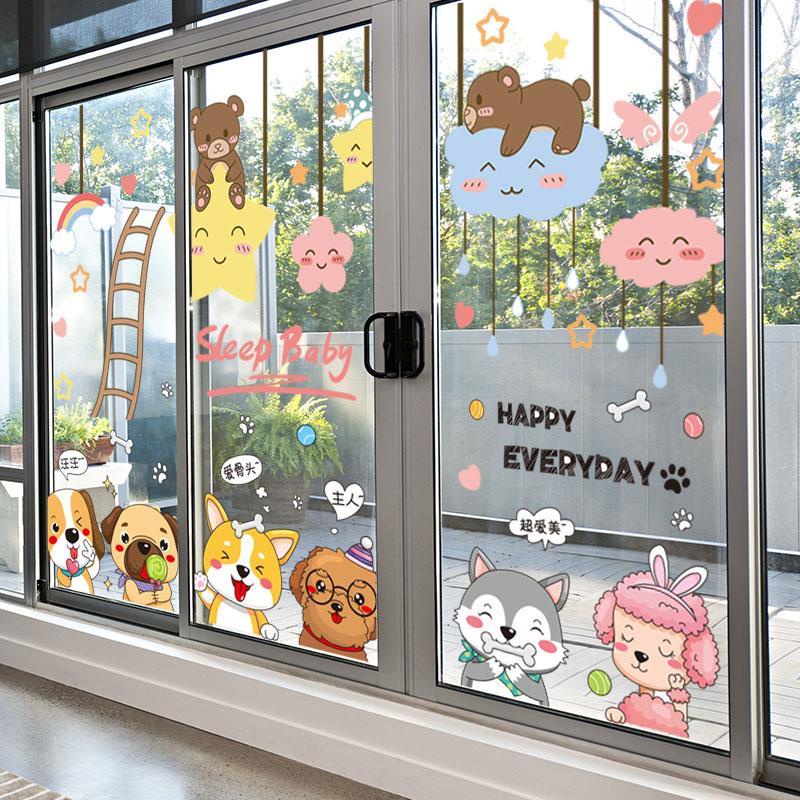 Miếng Dán Cửa Kính Hai Mặt Họa Tiết Hoạt Hình Sáng Tạo Trang Trí Nhà Trẻ