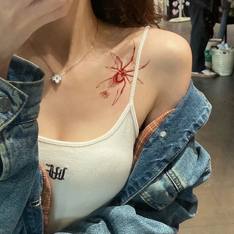 Hình Xăm Dán Tạm Thời Chống Nước Hình Nhện Đỏ