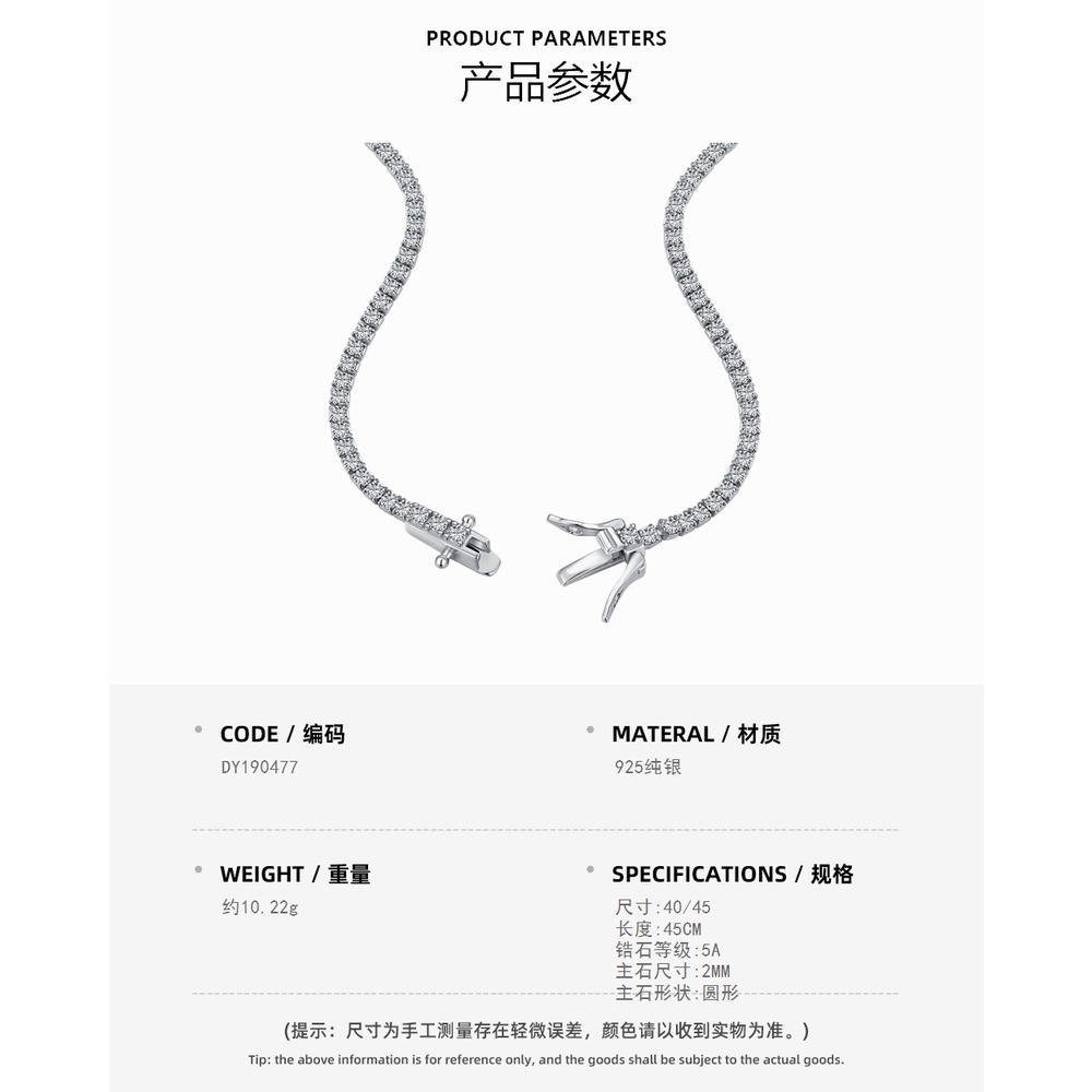 Silver Necklace for Women Vòng cổ Bạc 925 Đính Đá Zircon 2mm Thời Trang