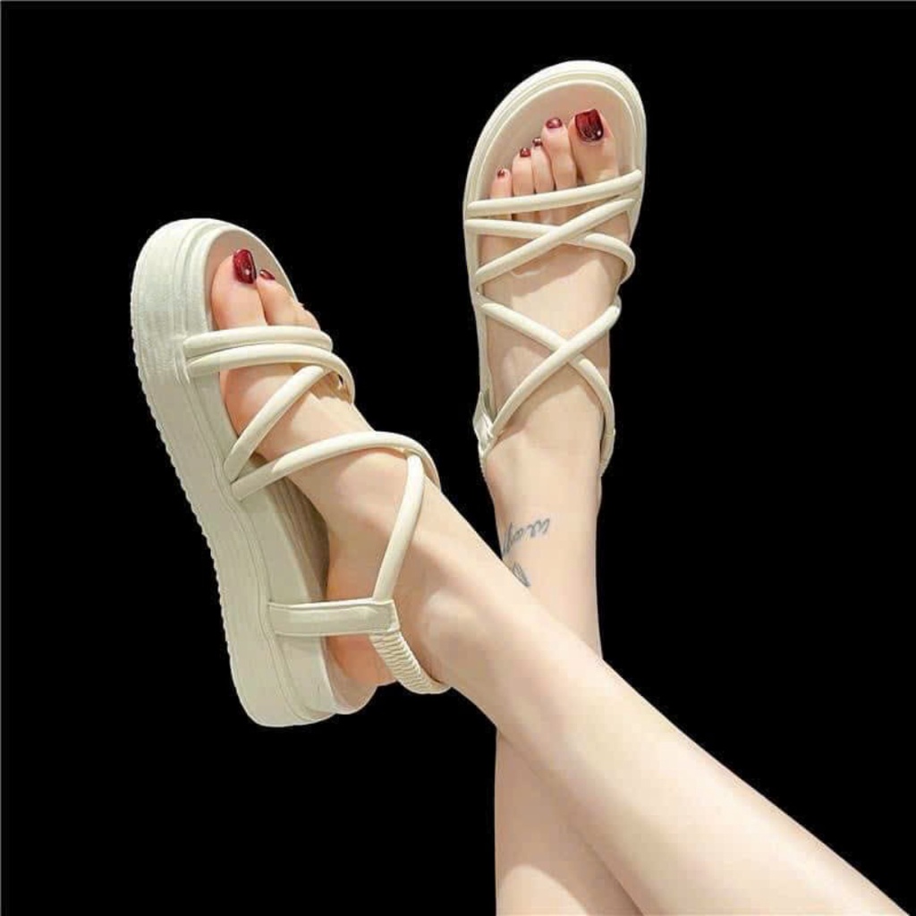 Xăng đan nữ bản dây da hàn quốc , sandal nữ đế cao 5cm dây chéo cực đẹp