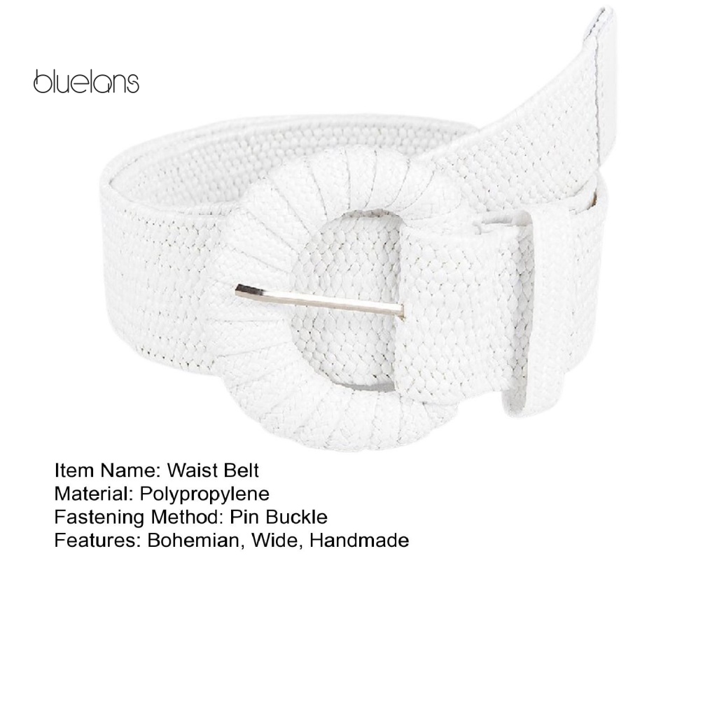 Thắt Lưng Đan Rơm Thủ Công Bản Rộng Có Khóa Cài Điều Chỉnh Được Phong Cách Bohemian Mùa Hè Cho Nữ