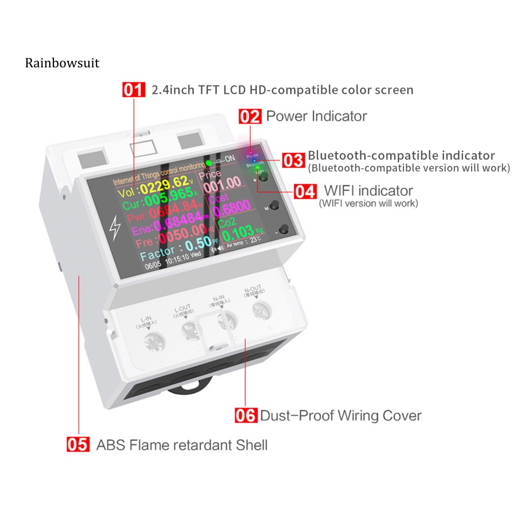 Đồng Hồ Đo Năng Lượng Điện Màn Hình LCD AC 220V 110V DIN-Rail Kết Nối WiFi Thông Minh Cho Gia Đình