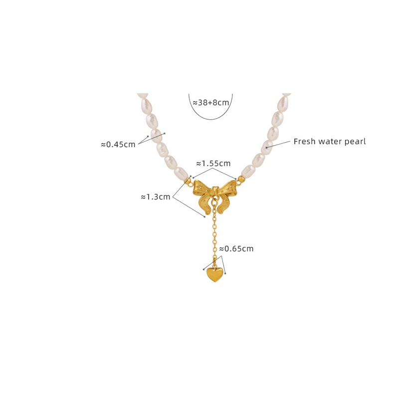 Vòng cổ Ngọc Trai Mặt Nơ Tua Rua Trái Tim Thời Trang Cao Cấp Phong Cách Pháp