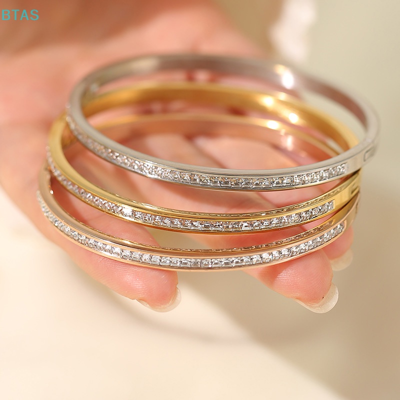 Vòng Tay Kim Cương Bằng Thép Titan Không Phai Màu Đơn Giản Thời Trang Cho Nữ