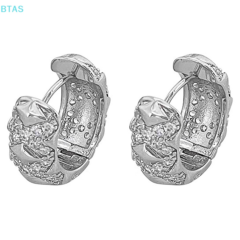 1 Đôi Bông Tai Tròn Đính Đá Zircon Lấp Lánh Thời Trang Cho Nữ