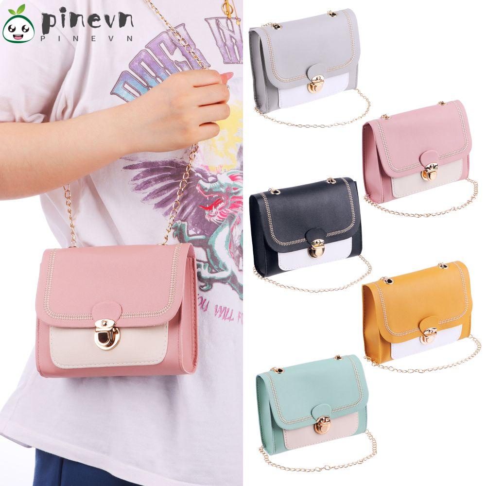 PINEVN Túi Xách Da PU Hình Vuông Thêu Họa Tiết Xinh Xắn Thời Trang Cho Nữ