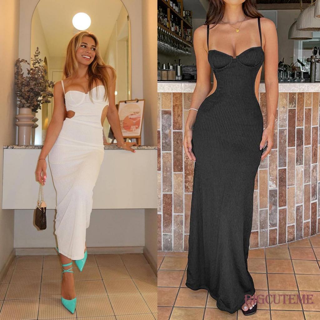 Đầm Hai Dây Màu Sắc Trơn Hở Lưng Thời Trang Mùa Hè Cho Nữ