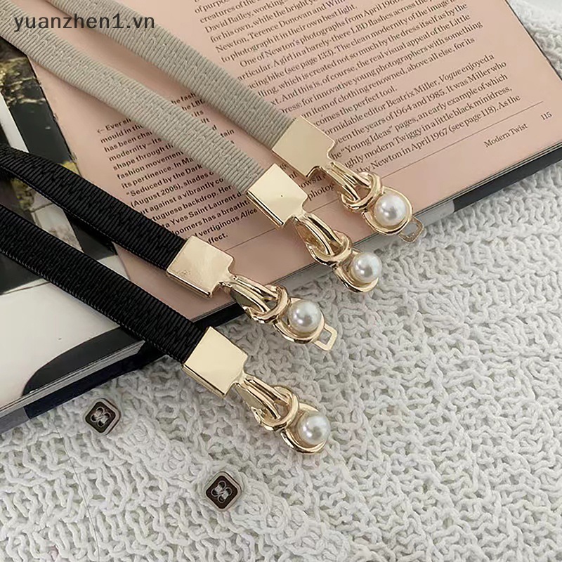 Thắt Lưng Bản Nhỏ Co Giãn Hai Khóa Ngọc Trai Thanh Lịch Cho Nữ