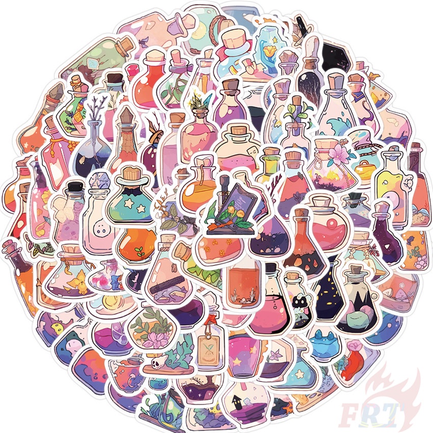 Bộ 200 Chiếc ❉ Miếng Dán Trang Trí Bình Hoa Mini Phong Cách Vintage ❉ Sticker Dán Tường Chống Thấm Nước Họa Tiết Doodle Hợp Thời Trang