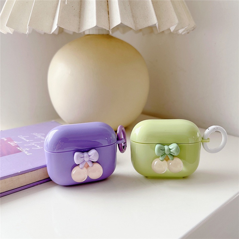Vỏ Bảo Vệ Hộp Sạc Tai Nghe Airpods 1 2 3 PRO PRO 2 Trong Suốt Họa Tiết Cherry 3D Bằng TPU Mềm Chống Rơi