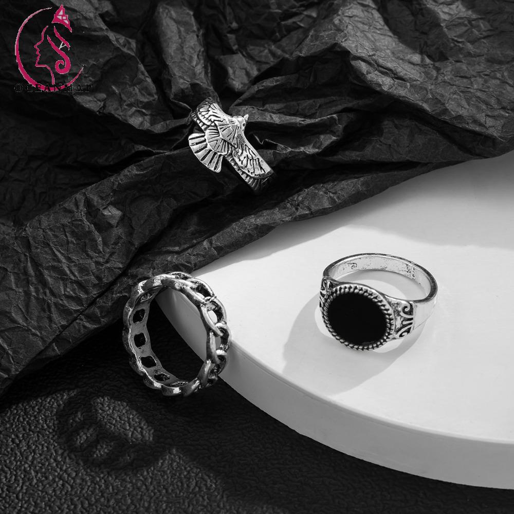 OCEANMAP Bộ Nhẫn Hợp Kim Phối Dây Xích Rỗng Phong Cách Gothic Punk Thời Trang Cho Nam