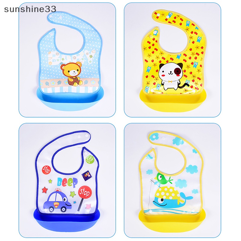 Yếm Ăn Tay Dài Chống Nước In Họa Tiết Hoạt Hình Cho Bé