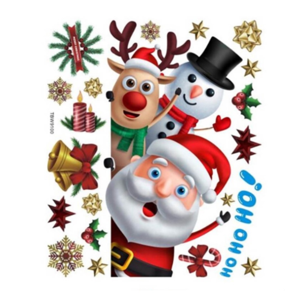 (Bất Ngờ) Đề Can Dán Tường Tự Dính Không Cặn Họa Tiết Người Tuyết Giáng Sinh Hoạt Hình Trang Trí Cửa Sổ