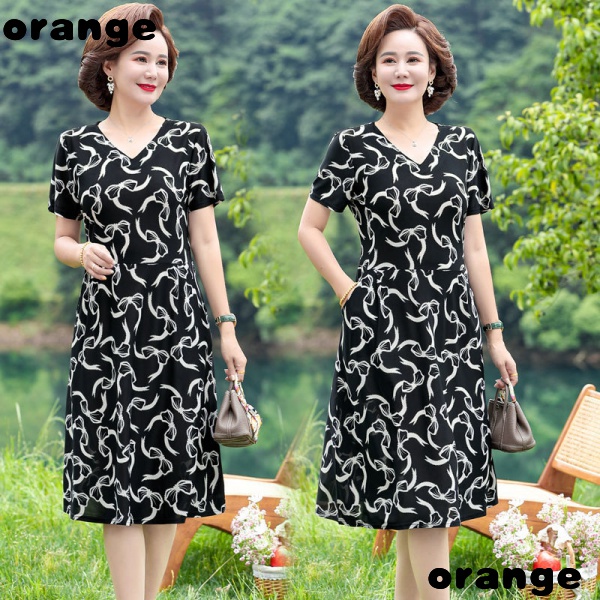 Đầm Ngắn Tay Phong Cách Phương Tây Thời Trang Mùa Hè Mới Cho Phụ Nữ Trung Niên