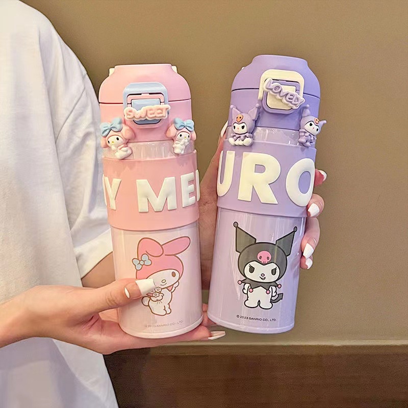 SANRIO Bình Nước Giữ Nhiệt Bằng Thép Không Gỉ Họa Tiết Hoạt Hình Kuromi Melody Cinnamoroll Cho Bé